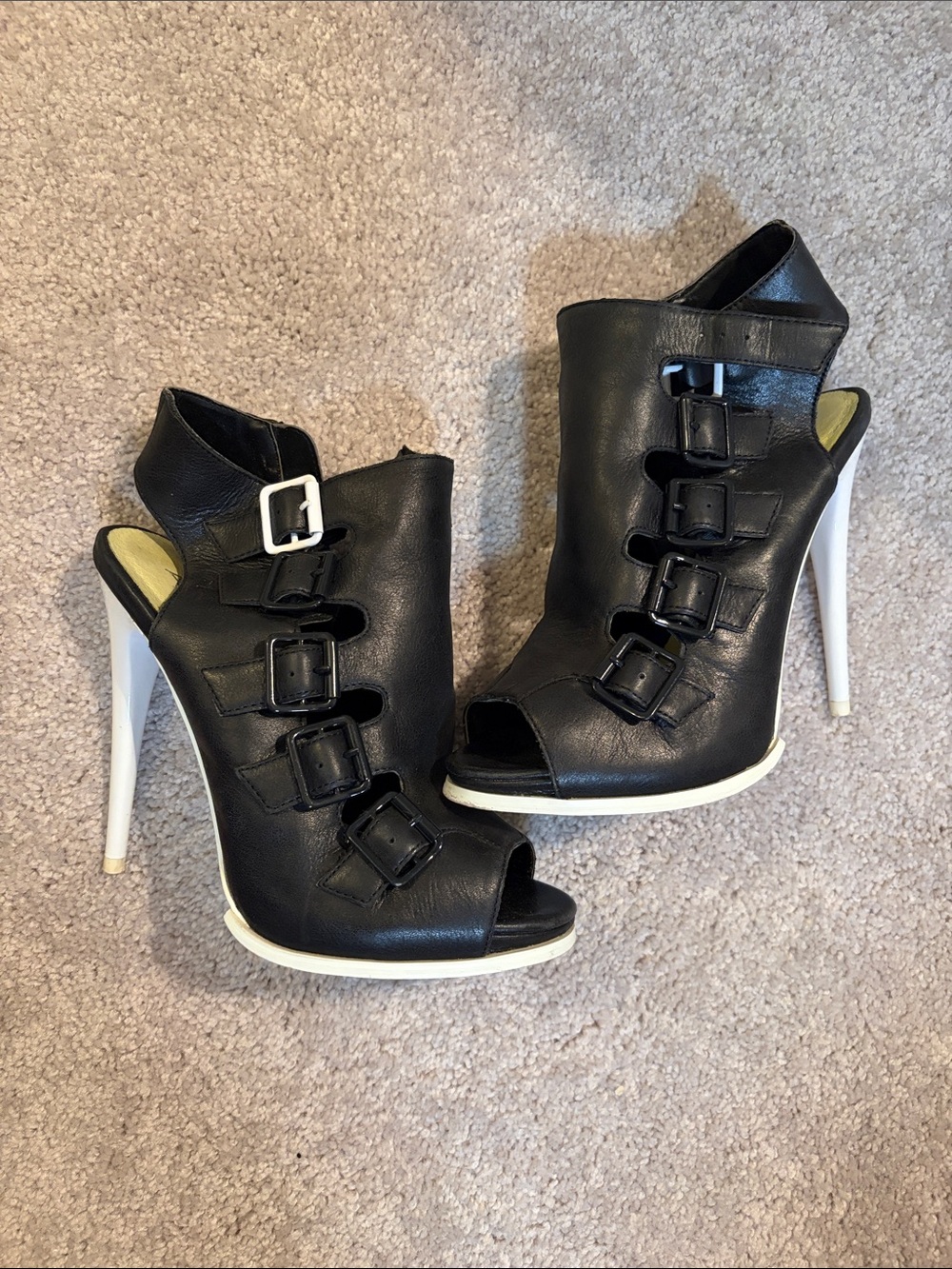 Black Buckle Peep-Toe High Heel Shooties